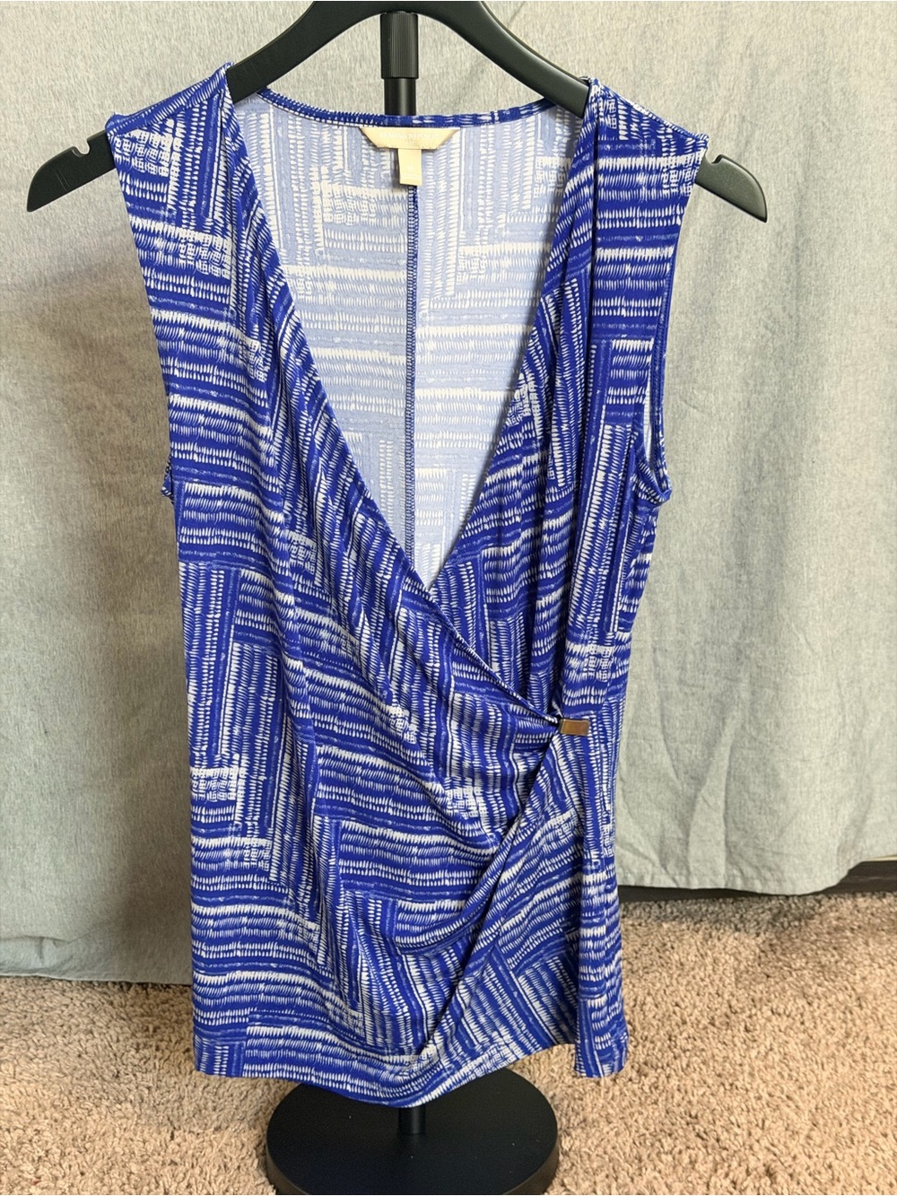 Banana Republic Blue & White Sleeveless Faux-Wrap Top